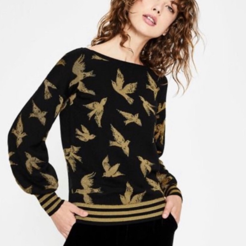 BODEN Muriel Volume Sleeve metallic Bird Sweater M